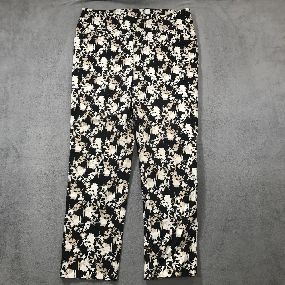 Chico's Perfect Stretch Pants Women's 2 Black Floral Ankle Pull On